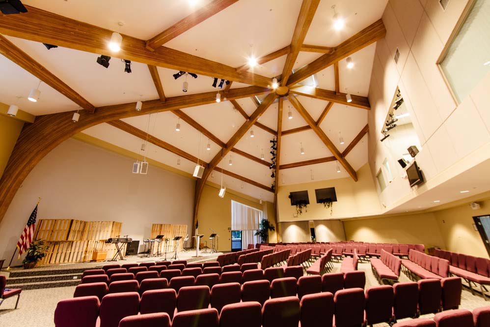 Evangelical Church: Sanctuary and truss ceiling